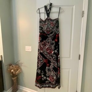 WHBM Black and Red Paisley Halter Maxi Dress